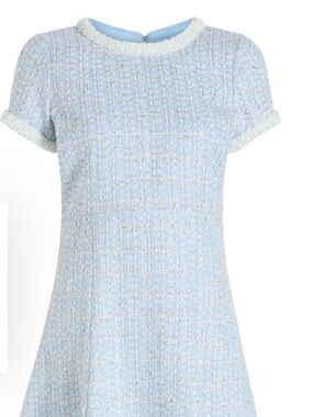 Likely Brie, Tweed Fit and Flare Mini Dress with Pearl and Bead Trim in Bluebell